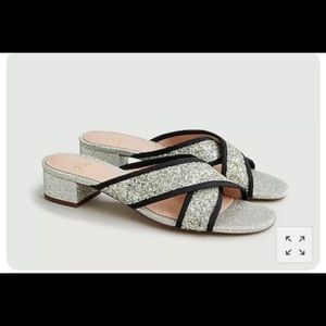 NEW J.CREW Florence Glitter Silver Grosgrain Trim Sandal Cross Strap Shoe 6